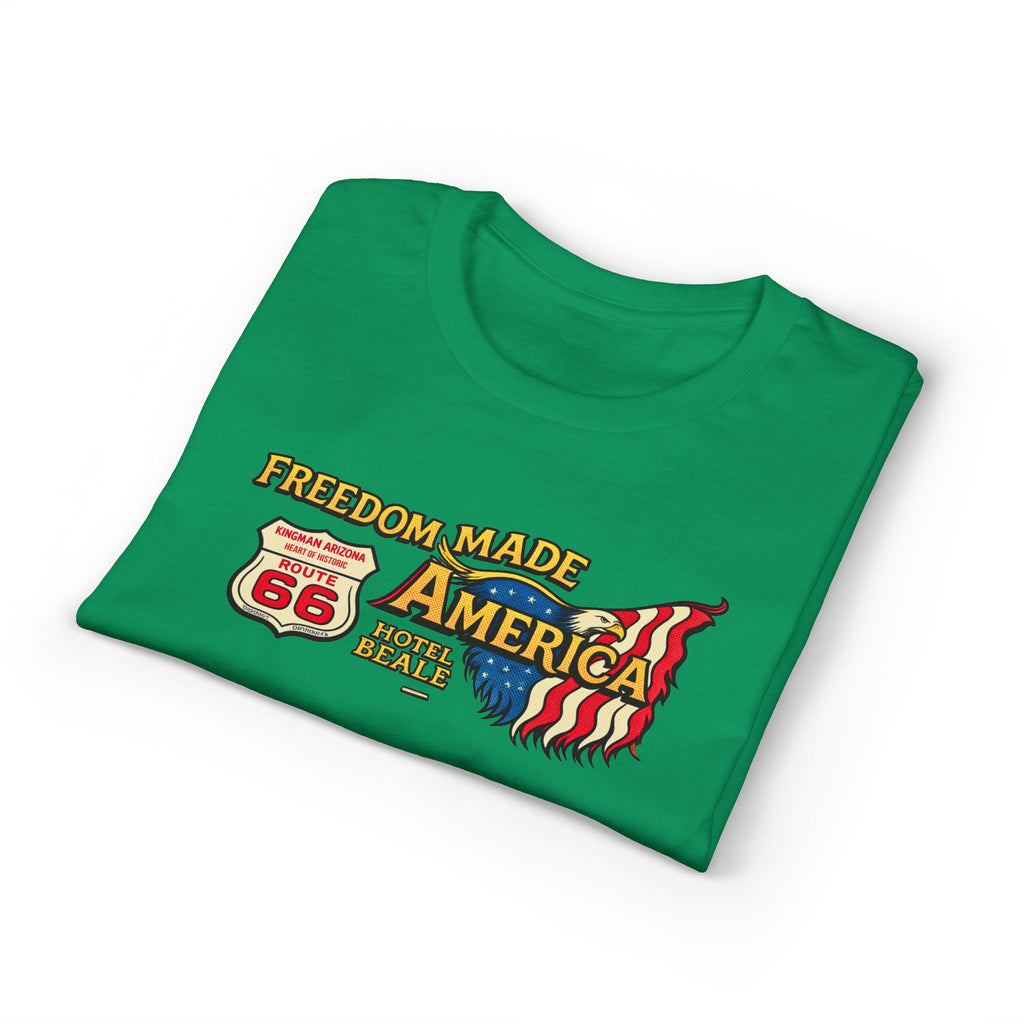 Freedom Made America Route 66 Map T-Shirt | American Flag Roadside Graphic
