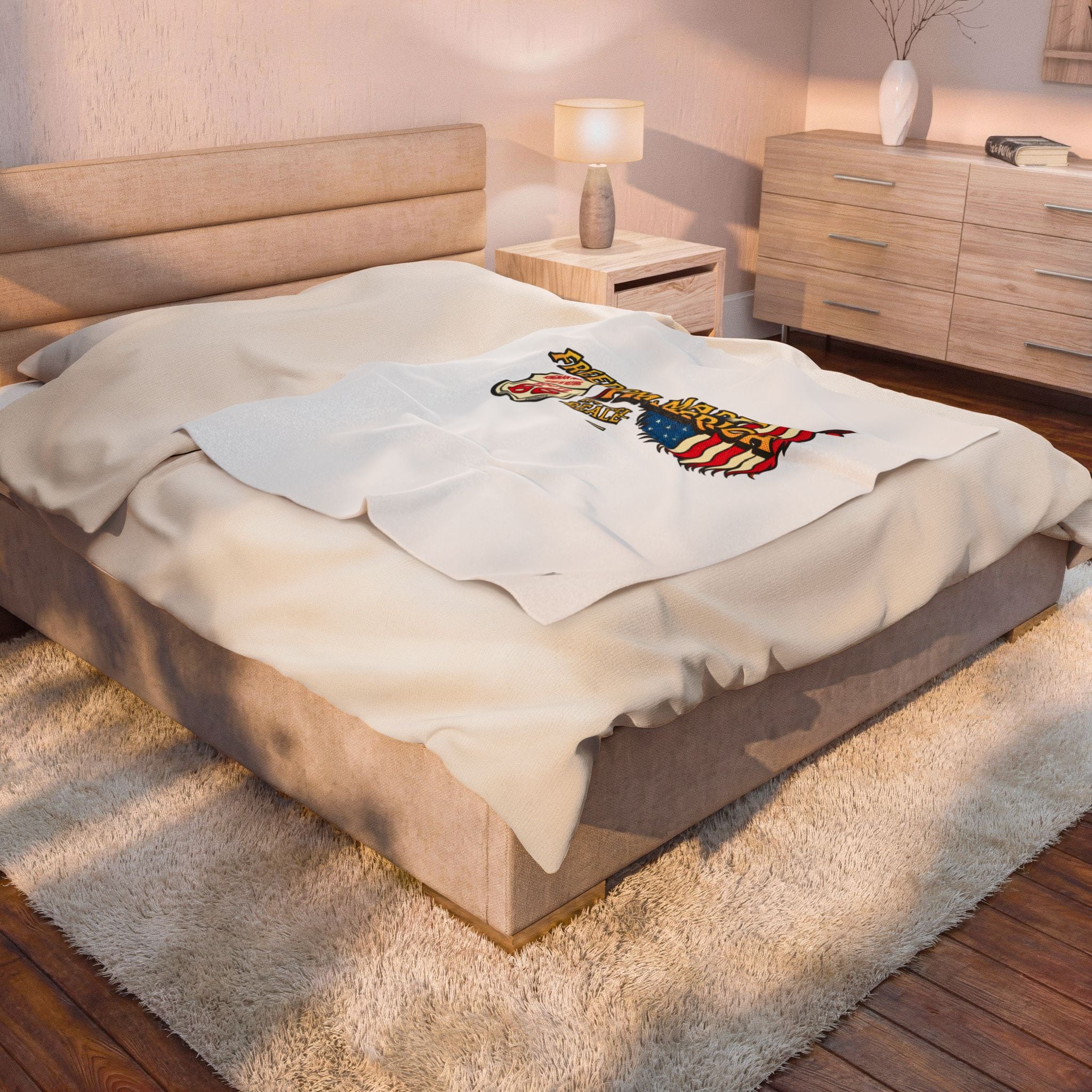 Freedom Made America Velveteen Plush Blanket | Route 66 Flag Eagle Design