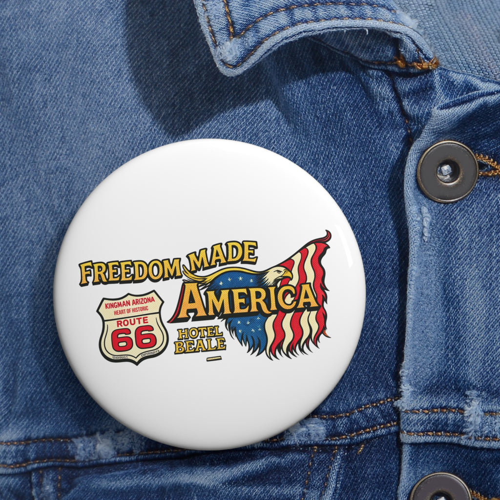 Freedom Made America Pin Button | Route 66 Flag Patriotic Badge