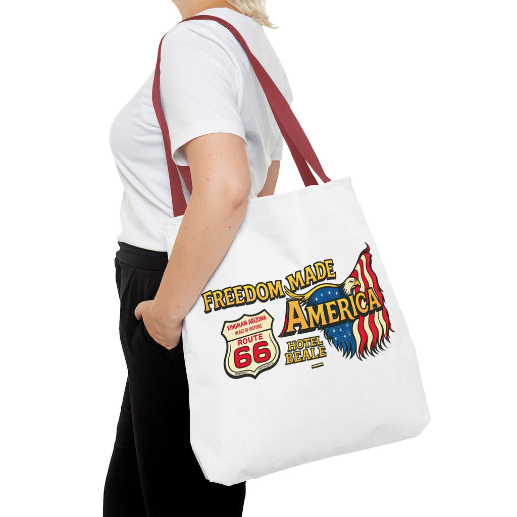Freedom Made America Tote Bag | Route 66 Flag Graphic