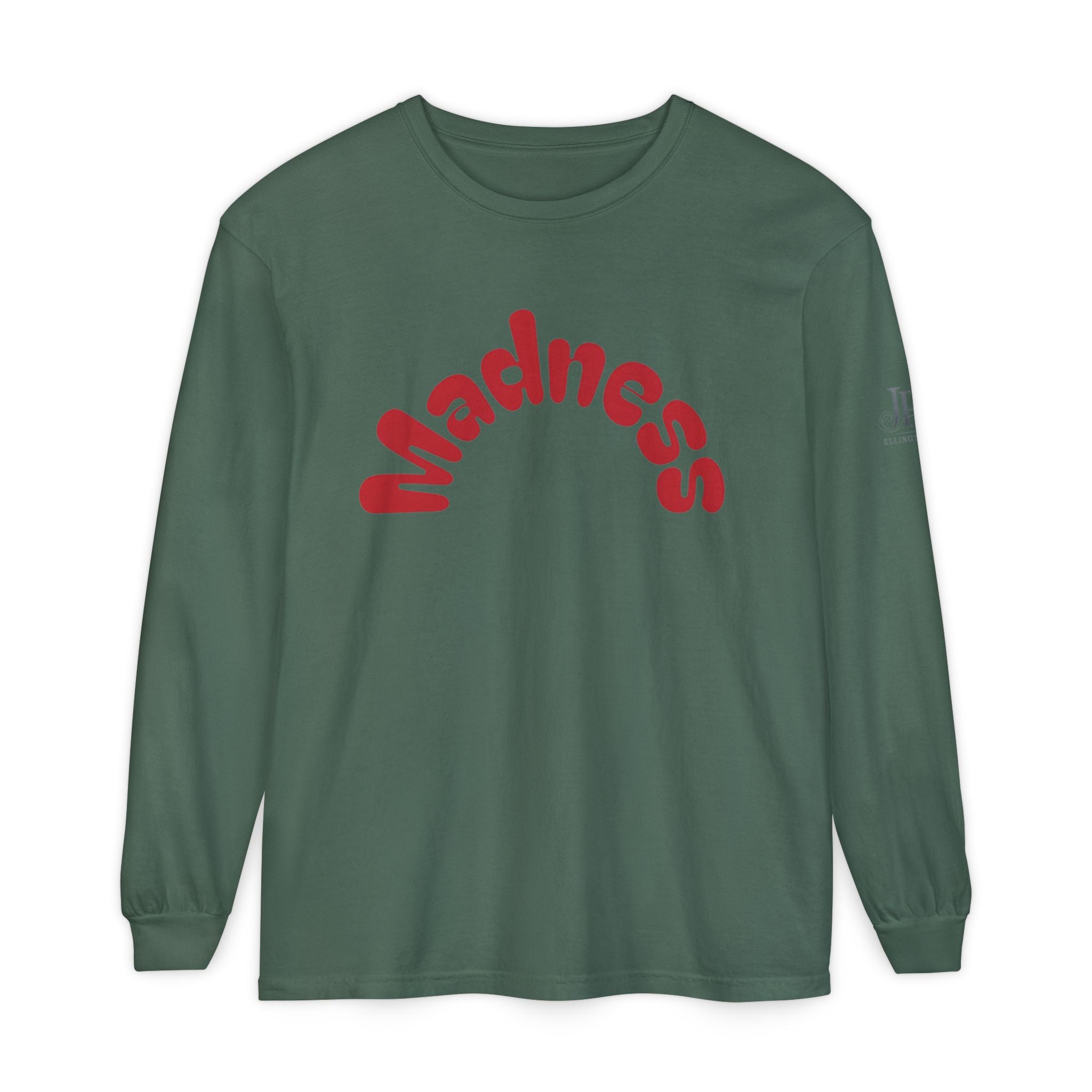 Madness Arch Logo Langarmshirt | Weißes Shirt mit rotem Retro-Text