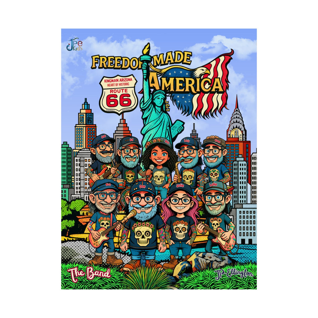 Freedom Made America Poster | Route 66 Statue of Liberty Illustration Matte Vertical Poster