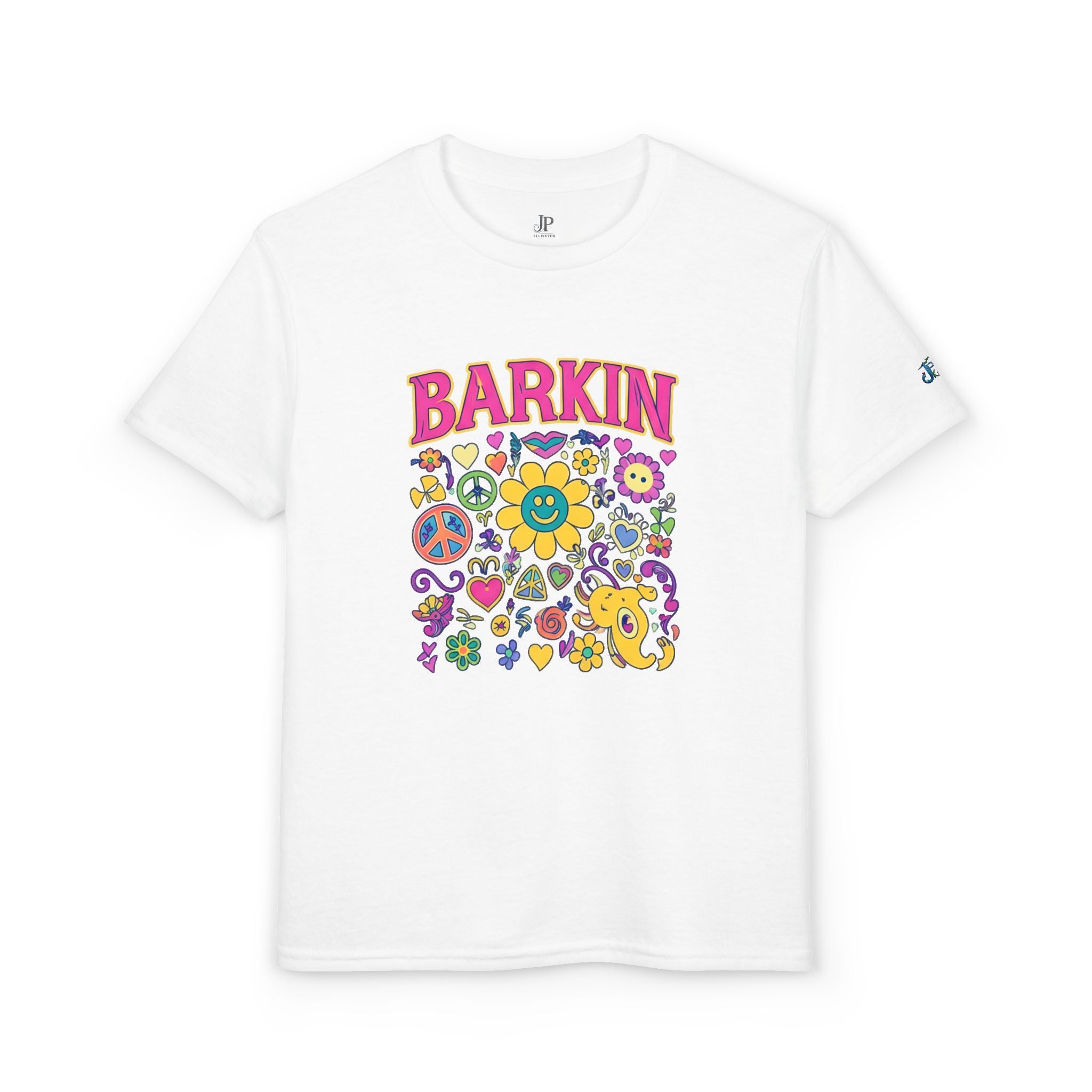 Barkin Flower Smiley Collage T-Shirt | Grafisches T-Shirt für Kinder, JPE Kids Edition