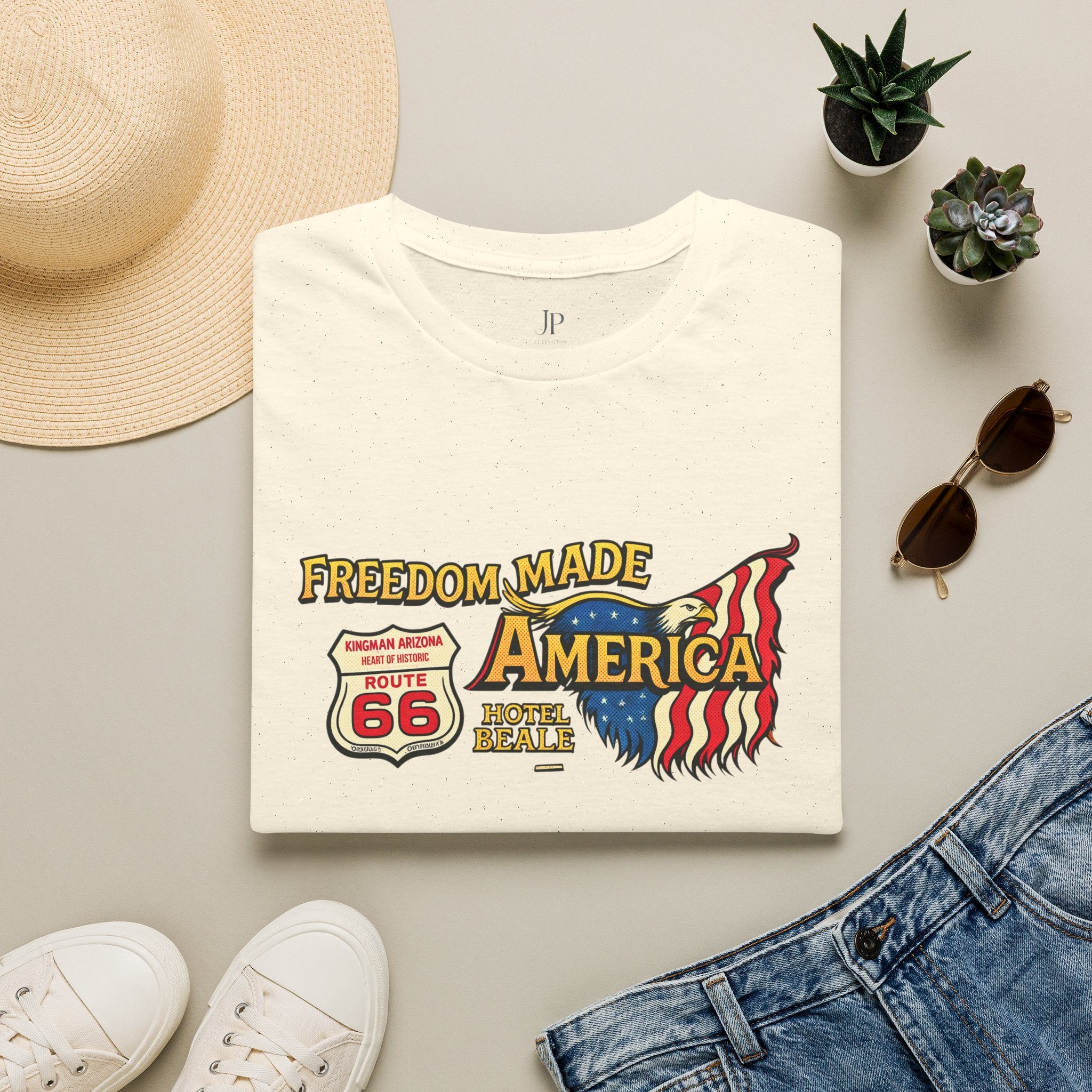 Freedom Made America T-Shirt | Route 66 Flaggen-Grafik