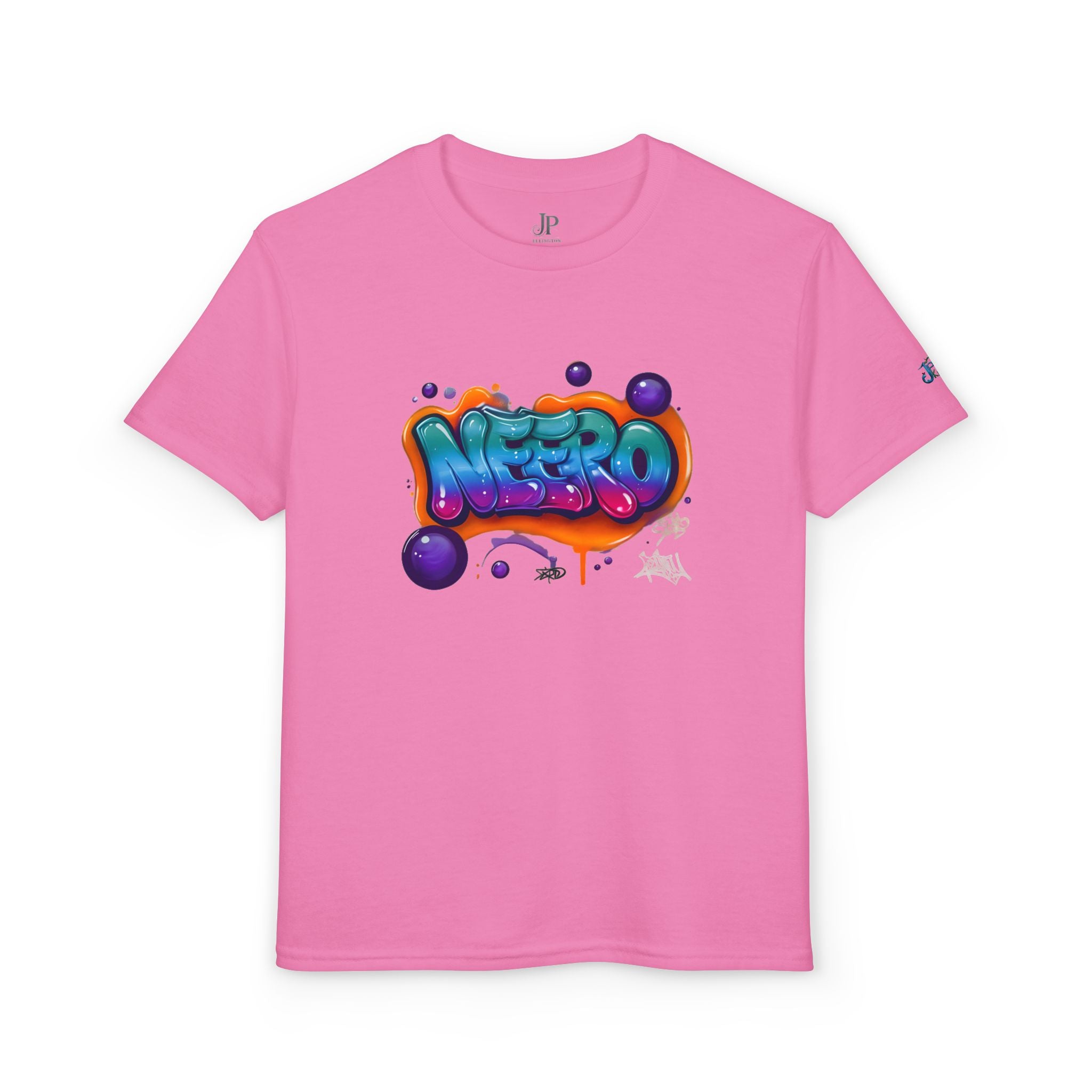 Buntes Graffiti-Namen-Druck Jugend T-Shirt | Bubble Letter Art, JPE Kids Edition