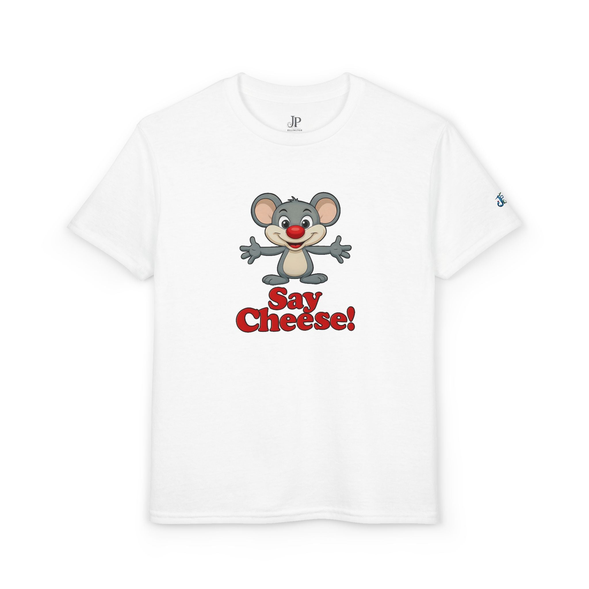 Süßes Cartoon-Maus „Say Cheese“ T-Shirt | Kinder Foto T-Shirt JPE Kids Edition