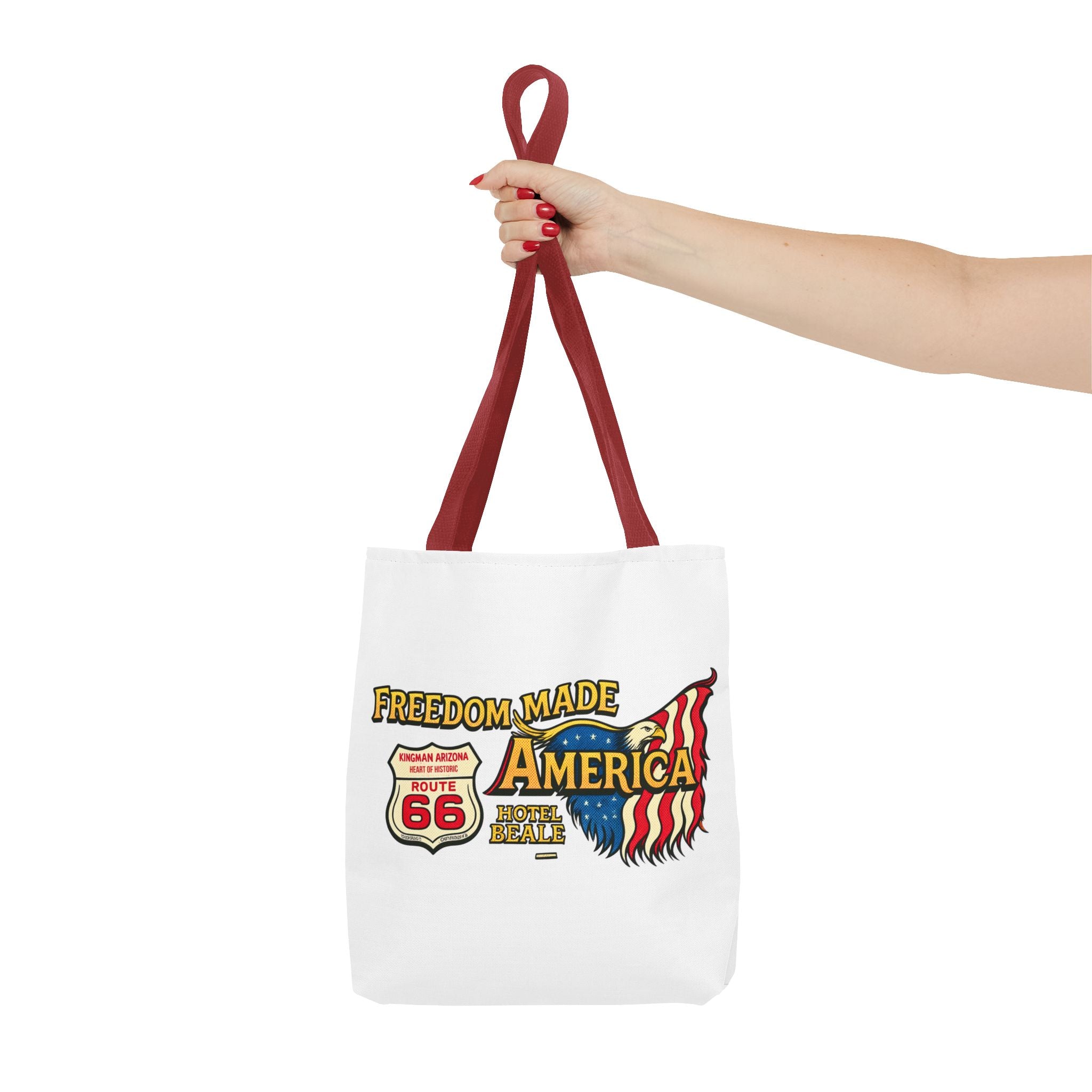 Freedom Made America Tote Bag | Route 66 Flag Graphic