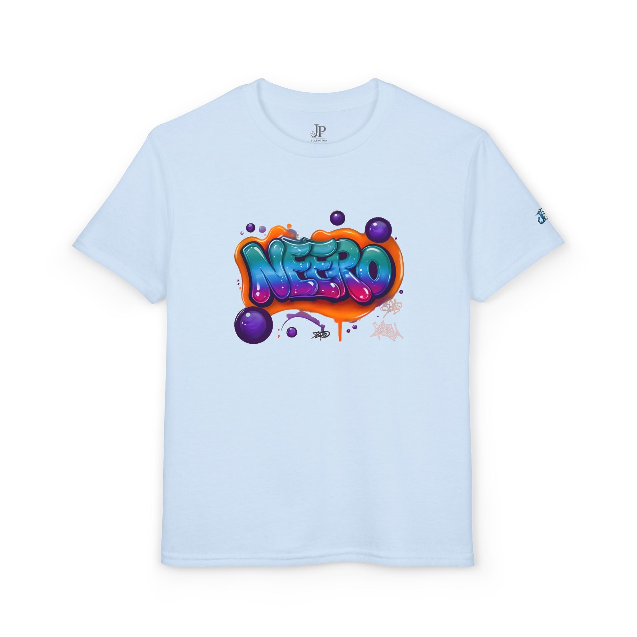 Buntes Graffiti-Namen-Druck Jugend T-Shirt | Bubble Letter Art, JPE Kids Edition