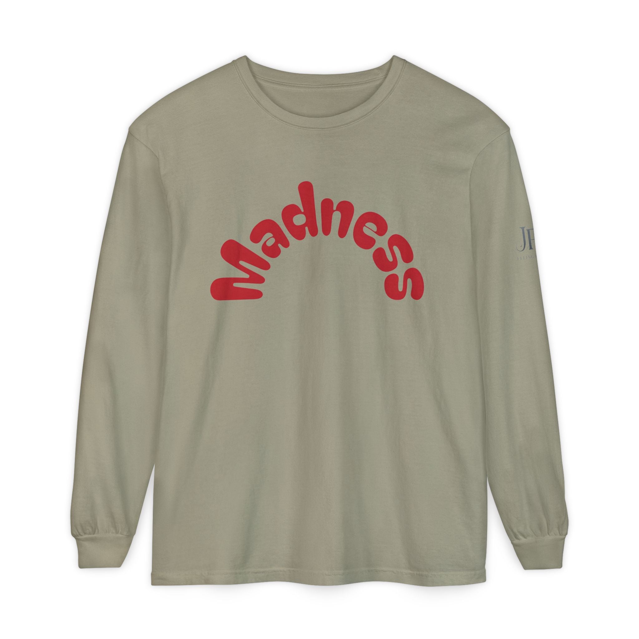 Madness Arch Logo Langarmshirt | Weißes Shirt mit rotem Retro-Text