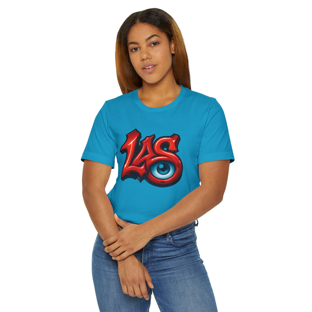 LAS Eyeball Graffiti T-Shirt | Street Art Logo, Red & Blue Graphic, JPE Ellington Edition